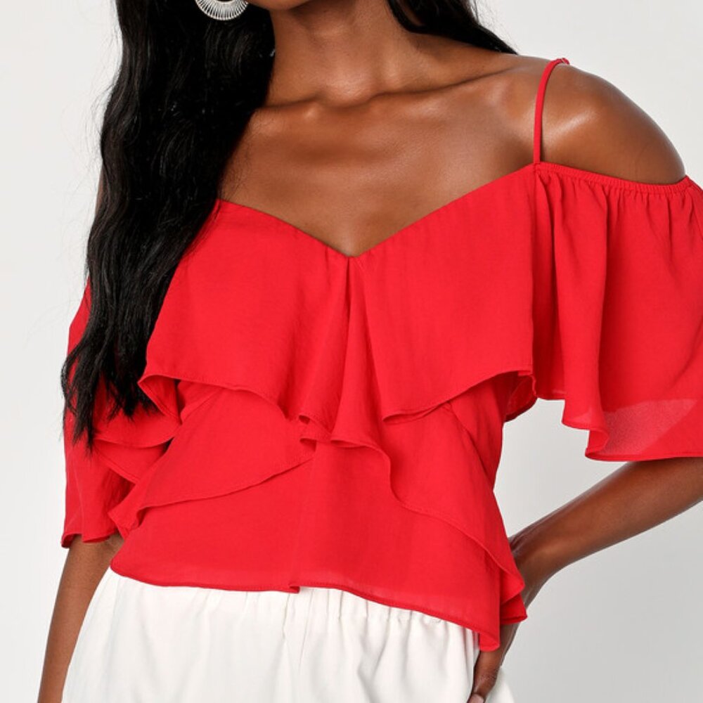 Lulus Passionate Date Red Tiered Off-the-shoulder Cami Top - Size M